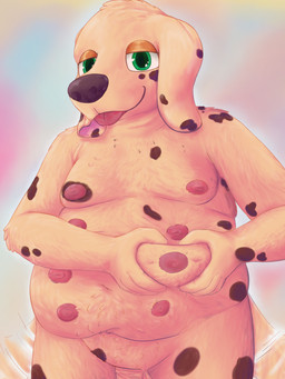 8_nipples anthro areola balls bedroom_eyes belly belly_grab big_belly biped flaccid fur genitals humanoid_genitalia humanoid_penis inverted_nipples looking_at_viewer makeup male male_anthro markings moobs multi_nipple narrowed_eyes navel nipples nude overweight overweight_anthro overweight_male penis penis_base seductive simple_background smile solo spots spotted_body spotted_fur tail tail_motion tailwag tongue tongue_out ray_karr malt_(ray_karr) canid canine canis domestic_dog mammal 2026 3:4 digital_media_(artwork) hi_res nonbinary_(lore)