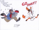 accordion anthro dialogue duo female humor male musical_instrument musical_note musical_symbol running simple_background singing symbol tail text white_background cw_greyfox clementine_fox canid canine fox mammal 2009 english_text