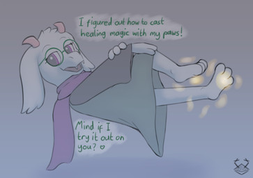 3_toes anthro clothing dialogue eyewear feet foot_focus fur glasses heart_symbol horn levitation magic male paws scarf simple_background solo text toes white_body white_fur the_drawing_knight deltarune undertale_(series) ralsei bovid caprine goat mammal
