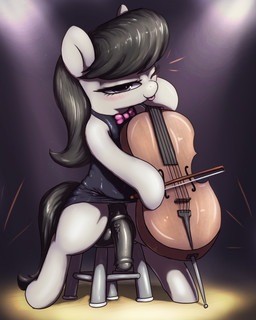 animal_genitalia animal_penis balls bow_(feature) bow_tie bowed_string_instrument cello clothed clothing dress equine_genitalia equine_penis feral flaccid genitals gynomorph intersex musical_instrument no_underwear penis sitting solo string_instrument tongue tongue_out t72b friendship_is_magic hasbro my_little_pony octavia_(mlp) equid equine mammal 4:5 absurd_res hi_res
