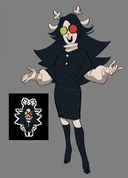 anthro antlers black_hair bottomwear buckteeth button_(fastener) capelet clothing deer_ears female footwear hair heterochromatic_glasses hooves horn knee_highs knee_socks legwear pencil_skirt red_nose skirt socks solo sprite sweater teeth topwear turtleneck justpinkazure deltarune undertale_(series) noelle_holiday spamelle deer mammal new_world_deer reindeer 2023 dated hi_res