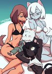 2021 absurd_res anthro black_cat_(colo) blush bra canid canine canis clothing colo domestic_cat domestic_dog felid feline felis female group gumbo_(colo) harem helena_richter hi_res larger_female male male/female mammal misha_(colo) panties scar size_difference smaller_male underwear