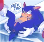 andromorph anthro anus blue_body blue_fur blueseamoon blush butt command crossgender detailed_background english_text eulipotyphlan fur genitals hedgehog hi_res intersex inviting lying mammal mti_crossgender on_back open_mouth presenting presenting_anus pussy sega solo sonic_the_hedgehog sonic_the_hedgehog_(series) spread_anus spread_butt spread_legs spreading text watermark
