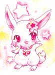 anthro blush cherry cherry_blossom eyelashes female flower fluffy fluffy_tail food fruit fur jewelry necklace plant prunus_(flower) red_eyes smile solo standing tail white_body white_fur kemoribbon jewelpet sanrio sega sega_fave ruby_(jewelpet) hare japanese_hare lagomorph leporid mammal