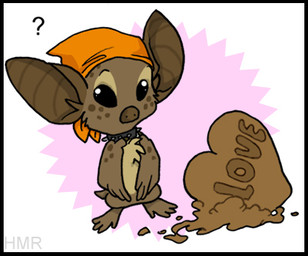 ambiguous_gender anthro bat_wings black_border border brown_body brown_fur cake collar dessert food fur heart_symbol love membrane_(anatomy) membranous_wings question_mark solo spiked_collar spikes winged_arms wings zeriara bat leaf-nosed_bat mammal microbat yangochiropteran low_res