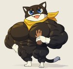 ambiguous_gender anthro big_muscles black_body black_fur blue_eyes brown_body brown_skin crotch_tuft cute_fangs dipstick_tail disembodied_hand duo fangs fur gloves_(marking) hand_on_chest hand_on_hip hand_on_pecs holding_wrist huge_muscles hyper hyper_muscles inner_ear_fluff kerchief leg_markings looking_at_viewer male markings mask multicolored_body multicolored_fur muscle_worship muscular narrowed_eyes neckerchief neckwear open_mouth open_smile simple_background smile socks_(marking) tail tail_markings teeth tuft two_tone_body two_tone_fur white_background white_body white_fur white_inner_ear_fluff yellow_kerchief yellow_neckerchief elninisss persona_(series) persona_5 morgana_(persona) domestic_cat felid feline felis mammal tuxedo_cat 2025 digital_drawing_(artwork) digital_media_(artwork) full-length_portrait hi_res portrait shaded male_(lore)