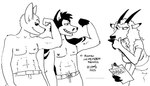 anthro breasts clothed clothing female fingers flexing group hooved_fingers hooves horn male male/female topless trio tegerio cassandra_(tegerio) roman_(steviebear_maxwell) canid canine canis deer hybrid kangaroo macropod mammal marsupial wolf 2023 black_and_white monochrome