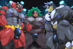 2024 abs anthro areola barazoku belly bent_leg biceps big_bulge big_muscles big_pecs bulge claws clenched_teeth clothed clothing crossed_arms deltoids detailed_bulge eyebrows fire fur generation_7_pokemon generation_8_pokemon group hair hi_res huge_muscles incineroar kemono legendary_pokemon looking_at_viewer looking_down looking_down_at_viewer low-angle_view maldu male male/male manly musclegut muscular muscular_anthro muscular_male navel nintendo nipples pecs pokemon pokemon_(species) quads rillaboom serratus simple_background speedo spotlight standing swimwear teeth thick_arms thick_thighs topless topless_anthro topless_male trio tuft urshifu