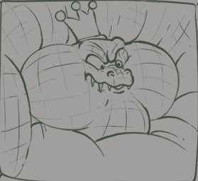 anthro big_cheeks body_inflation chubby_cheeks crown double_chin headgear huge_cheeks inflation male narrowed_eyes sharp_teeth solo teeth crestdraggy donkey_kong_(series) nintendo king_k._rool crocodile crocodilian reptile scalie sketch