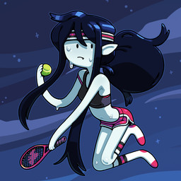 accessory ball black_hair bodily_fluids bottomwear clothing crop_top dolphin_shorts female footwear grey_body grey_skin hair headband holding_ball holding_object humanoid_pointy_ears midriff night not_furry pointy_ears ponytail shirt shorts socks solo sweat tennis_ball tennis_racket topwear discount-supervillain adventure_time cartoon_network marceline_abadeer demon half_demon humanoid mammal vampire 1:1 2025