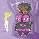 anthro blush clothing female fishnet_clothing fishnet_legwear legwear lingerie panties slightly_chubby slightly_chubby_female underwear undressing kloseddoors nintendo pokemon gardevoir generation_3_pokemon generation_9_pokemon lechonk pokemon_(species) 1:1 absurd_res hi_res