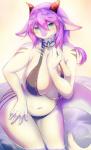 anthro big_breasts bikini blue_eyes blush breasts clothed clothing curvy_figure female fur hair horn huge_breasts kemono looking_at_viewer navel non-mammal_breasts pupils purple_hair scales slit_pupils solo standing swimwear tail tail_mane two-piece_swimsuit voluptuous water white_body white_scales ginko0101 mythology lanya_(lcshian) dragon mythological_creature mythological_scalie scalie 2019 hi_res