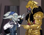 angry anthro argument armor clothing dark_body dark_skin duo eyewear fur glasses headgear helmet male overalls white_body white_fur kanatta hasbro mighty_morphin_power_rangers power_rangers super_sentai finster goldar alien monster