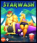 anthro big_butt black_border border bottomwear bowser bucket bulge bulge_from_behind butt canid canine car_wash clothed clothing cloud comic container cover cover_art cover_page crop_top duo elfein english_text eyewear femboy fox fox_mccloud hi_res hose hotpants koopa looking_back male mammal mario_bros nintendo outside plant scalie shirt shorts skimpy sky star_fox sunglasses text thick_thighs topwear tree vehicle
