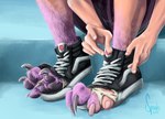 4_toes 5_fingers anthro blue_background claws clothing feet fingers foot_focus foot_transformation footwear fur hindpaw human_to_anthro humanoid_hands male mid_transformation pawpads paws purple_body purple_fur purple_pawpads shoes simple_background sitting sneakers socks solo species_transformation toe_claws toes torn_clothing torn_footwear torn_shoes torn_socks transformation sparks_99 canid canine canis human humanoid mammal wolf 2021 watermark