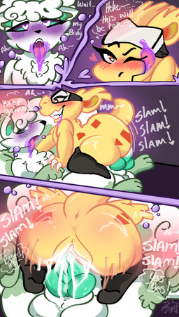 anthro anthro_on_anthro anthro_penetrated anthro_penetrating anthro_penetrating_anthro balls big_butt big_penis bodily_fluids bouncing bouncing_butt breath breeding_kink butt clothing comic_panel cowgirl_position cum cum_inside dialogue drooling duo ejaculation female female_anthro female_penetrated from_front_position fur genital_fluids genitals green_body green_fur impregnation_request knot knotting legwear long_socks male male/female male_anthro male_penetrating male_penetrating_female moan nude nude_anthro nude_female nude_male on_bottom on_top panting penetration penile penile_penetration penis penis_in_vagina poison poison_play poisoned saliva sex thigh_highs tongue tongue_out vaginal vaginal_penetration vulva white_body white_fur yellow_body createdbyniya nintendo pokemon fan_character generation_1_pokemon nidorina pokemon_(species) vulpix comic hi_res