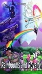 canterlot castle ear_piercing ear_ring female flying group horn membrane_(anatomy) membranous_wings neck_ring piercing rainbow ring_piercing stripes text wings inuhoshi-to-darkpen friendship_is_magic hasbro my_little_pony mythology applejack_(mlp) blossomforth_(mlp) cloud_kicker_(mlp) derpy_hooves_(mlp) fluttershy_(mlp) mane_six_(mlp) nightmare_moon_(mlp) pinkie_pie_(mlp) princess_celestia_(mlp) rainbow_dash_(mlp) rarity_(mlp) shining_armor_(mlp) twilight_sparkle_(mlp) zecora_(mlp) bat_pony equid equine horse mammal mythological_creature mythological_equine pegasus pony unicorn zebra cover cover_art cover_page hi_res