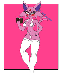 anthro breasts clothing female heart_eyes heart_symbol legwear lingerie presenting school school_uniform small_waist solo spread_legs spreading teacher thigh_highs uniform samrunner nintendo pokemon eeveelution espeon generation_2_pokemon humanoid pokemon_(species) hi_res