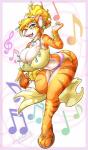 anthro big_breasts bottomwear breasts cleavage clothed clothing female footwear huge_breasts one_eye_closed sandals shirt shoes shorts solo tank_top topwear wink leonkatlovre felid mammal pantherine tiger hi_res letterbox