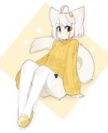 ahoge anthro arm_support clothed clothing female footwear fried_egg fur hair legwear long_sleeves shoes simple_background sitting socks solo sweater thigh_highs thigh_socks topwear white_body white_clothing white_footwear white_fur white_hair white_legwear white_socks white_thigh_highs white_thigh_socks yellow_clothing yellow_footwear yellow_shoes yellow_sweater yellow_topwear fredek666 crocs felid feline mammal digital_media_(artwork) hi_res shaded