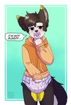 ageplay anthro biped black_body black_ears black_fur black_hair black_tail blue_eyes clothed clothing dialogue diaper dipstick_ears ear_markings eyebrow_through_hair eyebrows femboy front_view fur glistening glistening_eyes glistening_hair grey_inner_ear_fluff hair hoodie infantilism inner_ear_fluff looking_at_viewer male multicolored_ears object_in_mouth orange_clothing orange_hoodie orange_topwear pacifier pacifier_in_mouth pink_diaper purple_diaper roleplay short_hair solo speech_bubble tail text topwear translucent translucent_hair tuft wearing_diaper white_body white_fur yellow_body yellow_ears yellow_fur riddlr english_text hi_res