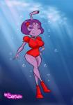 big_breasts breasts camel_toe female nipple_outline nipples not_furry simple_background smile solo underwater water mr_samson hanna-barbera the_snorks daffney_gilfin humanoid marine snork hi_res