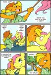 333456 anthro anthrofied apple apple_tree applejack_(mlp) blonde_hair blush comic duo earth_pony english_text equid equine eyes_closed feathered_wings feathers female female/female fluttershy_(mlp) food freckles friendship_is_magic fruit fruit_tree hair hand_on_face hasbro hi_res hoof_beat horse kissing looking_back mammal my_little_pony mythological_creature mythological_equine mythology orange_body pegasus plant pony rope smile text tree wide_eyed wings yellow_body yellow_feathers