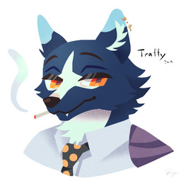 anthro black_nose blue_body blue_fur cheek_tuft christian_cross christian_symbol cigarette clothing collared_shirt cross dipstick_ears ear_markings eyebrows eyelashes facial_tuft fur inner_ear_fluff male multicolored_ears narrowed_eyes neck_tuft necktie pattern_necktie piercing raised_eyebrows red_eyes religion religious_symbol shirt simple_background smoke smoking smoking_cigarette snaggle_tooth solo spotted_necktie stylized text topwear tuft white_background white_body white_clothing white_fur white_sclera white_shirt white_topwear borobug christianity luzenith_lawchi canid canine canis dire_wolf mammal prehistoric_species wolf 1:1 2025 digital_drawing_(artwork) digital_media_(artwork) dithering english_text hi_res japanese_text shaded signature simple_shading