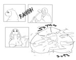 anthro attack axe big_breasts breasts crater duo female huge_breasts male non-mammal_breasts simple_background unimpressed white_background hoc2pus yamcha_death_pose debra_(deltav) human mammal reptile scalie snake absurd_res black_and_white comic hi_res monochrome