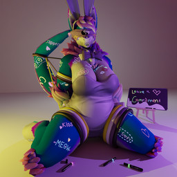 anthro bdsm big_breasts body_writing bondage bound breasts bunny_costume clothing costume female restraints rope rope_bondage solo spread_legs spreading text thick_thighs fallen_kingdoms ghostlyshark_(modeler) mamagen 1:1 3d_(artwork) digital_media_(artwork) english_text hi_res