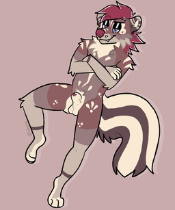 animal_genitalia anthro balls crossed_arms genitals male nipples nude penis rezaskunk sheath simple_background smile smirk smug solo standing tail fahstine mammal mephitid skunk 5:6