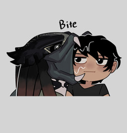 black_eyes black_hair chibi clothed clothed_human clothing duo face_bite female female_human female_on_humanoid hair human_on_humanoid interspecies light_body light_skin male male_humanoid male_on_human mandibles neutral_expression not_furry nude open_mouth pseudo_hair sharp_teeth shirt short_hair simple_background t-shirt teeth tentacle_hair tentacles text topwear xenophilia leafjuly predator_(franchise) alien alien_humanoid human humanoid mammal yautja absurd_res colored english_text hi_res