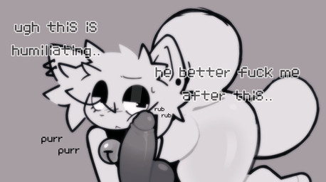 anthro balls bell bell_collar blush bodily_fluids collar duo embarrassed genitals imminent_anal imminent_oral imminent_sex inner_monologue looking_away male male/male nude nude_male penis penis_against_cheek piercing purring rubbing_against rubbing_penis sweat sweatdrop text thinking thoughts purrmaxxing glue_(purrmaxxing) domestic_cat felid feline felis mammal english_text hi_res