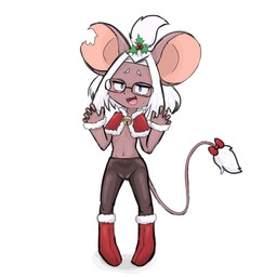 anthro bell blue_eyes blush blush_lines bow_ribbon camel_toe capelet christmas_boots christmas_clothing clothed clothing cute_fangs eyewear fangs female glasses holidays holly_(plant) huge_ears jingle_bell legwear long_tail navel notched_ear open_mouth pantyhose plant simple_background skimpy slim_female solo tail tail_tuft teeth tight_clothing tight_legwear tights tuft wearing_glasses saeko_art christmas lily_(saeko_art) mammal mouse murid murine rodent 1:1 2025 absurd_res hi_res