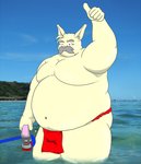 anthro asian_clothing belly bulge clothing east_asian_clothing facial_hair fundoshi humanoid_hands japanese_clothing kemono male moobs mustache navel one_eye_closed outside overweight overweight_anthro overweight_male photo_background real solo underwear wink yanaka lagomorph leporid mammal rabbit 2016 photography_(artwork)