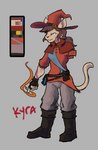 amputee anthro belt belt_pouch boots burn_scar clothing color_swatch disability female footwear hair hat headgear headwear magic_user ponytail scar shoes solo witch witch_hat revertigo kyra_(revertigo) domestic_cat felid feline felis mammal absurd_res hi_res model_sheet