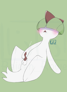 2_horns anus arms_bent backpack balls blush bodily_fluids bottomwear clothing cum cum_on_penis ejaculation erection fingering fingering_self fluffy fluffy_tail genital_fluids genitals green_backpack green_hair hair hair_over_eyes horn leaning leaning_backward male masturbation on_model open_mouth penile penile_masturbation penis simple_background solo tail tapering_penis white_body white_bottomwear white_clothing young raiden_rowe nintendo pokemon generation_3_pokemon humanoid pokemon_(species) ralts 2021 absurd_res hi_res