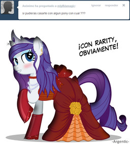 blue_eyes classy clothed clothing dress ear_piercing eyelashes female feral happy horn jewelry necklace piercing simple_background smile solo text blueaugen friendship_is_magic hasbro my_little_pony mythology rarity_(mlp) equid equine mammal mythological_creature mythological_equine unicorn digital_media_(artwork) source_request spanish_text translated