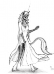 5_fingers breasts clothed clothing dress equid equine female fingers front_view fur greyscale hair hooves horn humanoid_hands leg_markings mammal markings martin_reichelt monochrome mythological_creature mythological_equine mythology nipple_outline simple_background socks_(marking) solo standing tail translucent translucent_clothing unicorn white_background