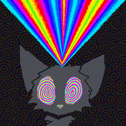 abstract_background ambiguous_gender fur grey_body grey_fur hypnotic_eyes multicolored_eyes rainbow_eyes rainbow_nose solo spiral spiral_eyes demensa domestic_cat felid feline felis mammal 2024 animated bust_portrait colorful_theme low_res portrait