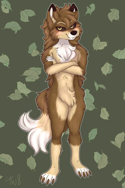 4_toes 5_fingers anthro arm_tuft biped black_eyeliner black_nose black_sclera blush brown_body brown_claws brown_fur brown_hair cheek_tuft chest_tuft claws ear_tuft eyebrows eyelashes eyeliner facial_tuft feet female fingers fluffy fluffy_tail fur green_background hair head_tuft leaf light looking_at_viewer makeup nude plantigrade pupils shoulder_tuft simple_background slim smile solo tail teeth toes tuft white_chest yellow_eyes twinkworshiper8 avala_wolfshifter canid canine canis mammal wolf 2025 2:3 absurd_res colored digital_drawing_(artwork) digital_media_(artwork) full-length_portrait hi_res lighting portrait shaded signature