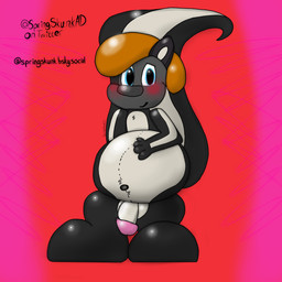 anthro belly blush chubby_cheeks genitals male penis shy skunk_tail solo spring springskunkad mammal mephitid skunk 1:1 absurd_res hi_res