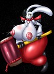 anthro areola big_breasts bodily_fluids breasts female fur hammer holding_hammer holding_object holding_tool huge_breasts jewelry lactating necklace nipples solo thick_thighs tools venus_figure white_body white_fur wide_hips yellow_eyes vf-01s lagomorph leporid mammal rabbit hi_res