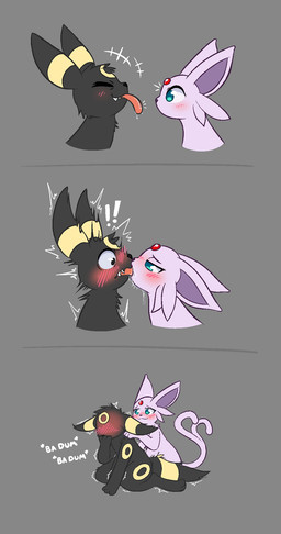 ambiguous/ambiguous ambiguous_gender black_body black_eyes black_fur blep blue_eyes blush bodily_fluids cute_fangs duo embarrassed fangs feral french_kissing fur gem kissing motion_lines onomatopoeia purple_body purple_fur red_gem saliva saliva_on_tongue simple_background smile sound_effects surprise_kiss surprised teeth text tongue tongue_out tongue_suck unusual_anatomy gowiththephlo nintendo pokemon eeveelution espeon generation_2_pokemon pokemon_(species) umbreon 2023 digital_media_(artwork) hi_res