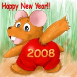 anthro biped bottomwear brown_body butt clothing holidays male pants solo young young_anthro ryucon gamba_no_bouken gamba_no_bouken_(series) new_year ganba mammal mouse murid murine rodent 1:1 2008