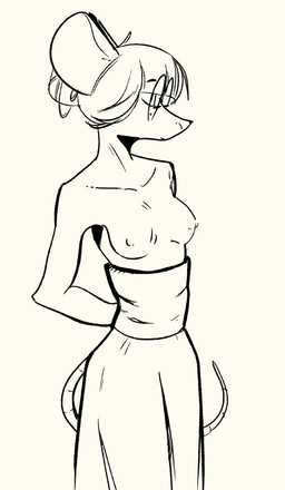 anthro breasts clothed clothed_anthro clothed_female clothing collarbone eyewear female female_anthro glasses hair hair_bun high_waisted_skirt mouth_closed nipples snout solo tail tapering_snout thin_tail topless topless_anthro topless_female wearing_glasses ethan8bit esther_(ethan8bit) mammal mouse murid murine rodent 2025 hi_res