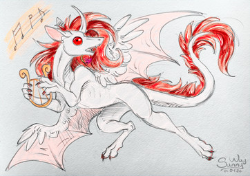 claws fangs feathers feral fluffy fur fya harp holidays horn male musical_instrument paws plucked_string_instrument silly string_instrument teeth wings sunny_way april_fools'_day ki'rinaes hi_res