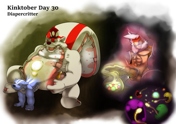 anthro birth bodily_fluids cum_draining diaper duo ejaculation genital_fluids impregnation internal looking_pleasured male male/male merging penile penis_milking sperm_cell unclean_diaper urine used_diaper wet wet_diaper leoniro_the_inklion animate_inanimate diaper_creature inklion mammal mephitid skunk absurd_res hi_res