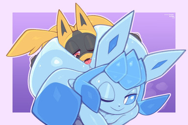 anal anthro anthro_on_anthro anthrofied bent_over big_butt black_body black_fur black_inner_ear black_nose blue_body blue_eyes blue_fur blue_inner_ear bodily_fluids border butt butt_from_the_front cute_fangs dominant dominant_male duo fangs femboy fingers fur glistening glistening_body glistening_eyes hand_on_butt hand_spike head_between_buttocks huge_butt josou_seme licking looking_pleasured male male/male multicolored_body multicolored_fur nude one_eye_closed one_eye_half-closed open_mouth oral outline pokemorph pupils purple_background purple_border purple_outline red_eyes rimming saliva saliva_on_tongue sex simple_background smile spikes spikes_(anatomy) sweat teeth text tongue tongue_out two_tone_body two_tone_fur white_pupils frumples nintendo pokemon eeveelution generation_4_pokemon glaceon lucario pokemon_(species) shiny_pokemon 2023 3:2 artist_name digital_media_(artwork)