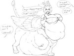 belly big_belly big_breasts breasts clothing female midriff morbidly_obese morbidly_obese_female morbidly_obese_taur multi_belly obese obese_female obese_taur overweight overweight_female overweight_taur simple_background solo speech_bubble text white_background wings stickyglobule mythology masika_(stickyglobule) felid felid_taur mammal mammal_taur mythological_creature mythological_sphinx taur 2020 english_text hi_res monochrome